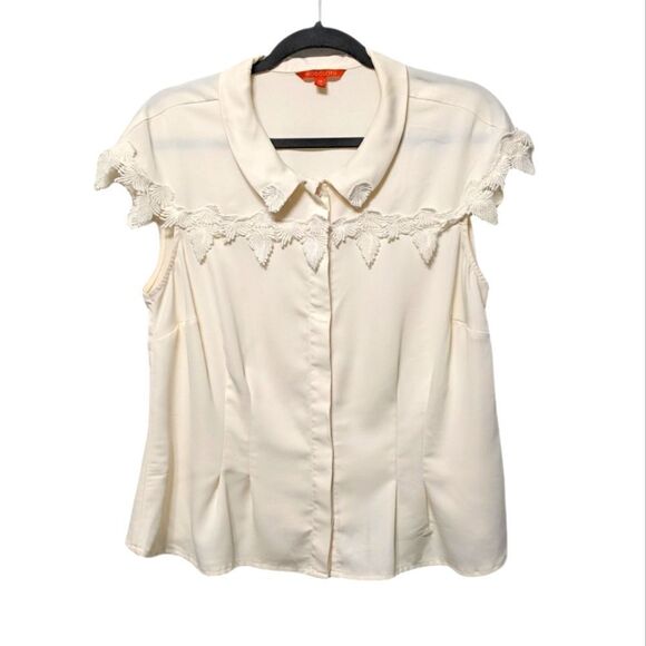 MODCLOTH Cream Crochet Leaf Sleeve Blouse 1X - Picture 1 of 6